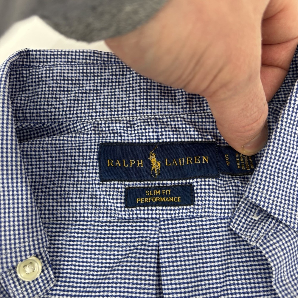 Polo Ralph Lauren Shirt Men's Small Blue Houndstooth Long Sleeve Button Down‎ - Picture 3 of 11